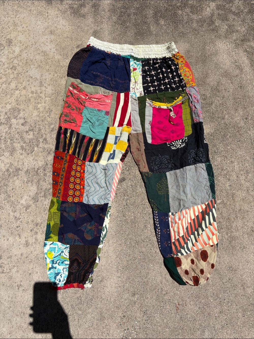 Patchwork Boho Jogger Pants - Multicolor one size fits S/M cotton flawed